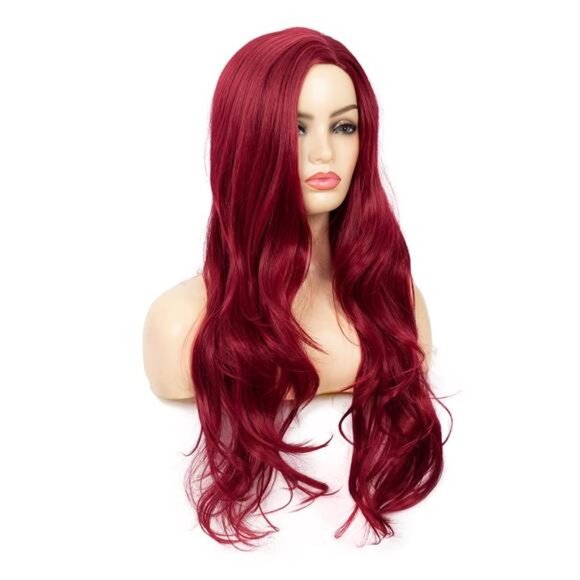 Long CurlyWavy Wine RedWigs for Women SidePart Natural Looking Cosplay Synthetic - Picture 4 of 7